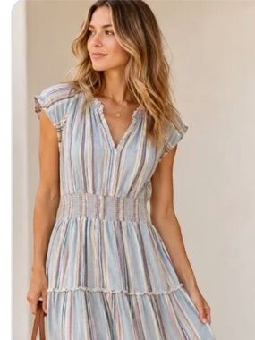 Rails tiered striped midi dress